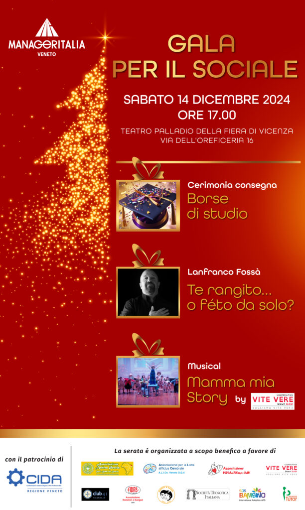 Galà per il Sociale di ManagerItalia a Vicenza - Sabato 14 dicembre 2024 ore 17,00