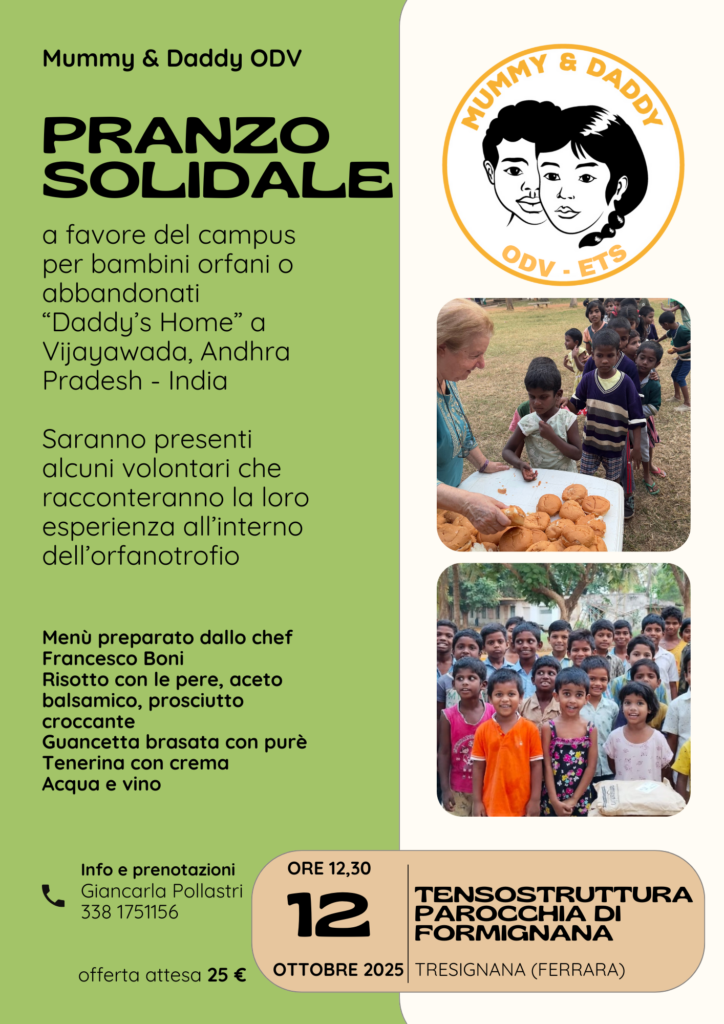 Pranzo solidale a Formignana (Ferrara) - domenica 12 ottobre 2025 - ore 12,30